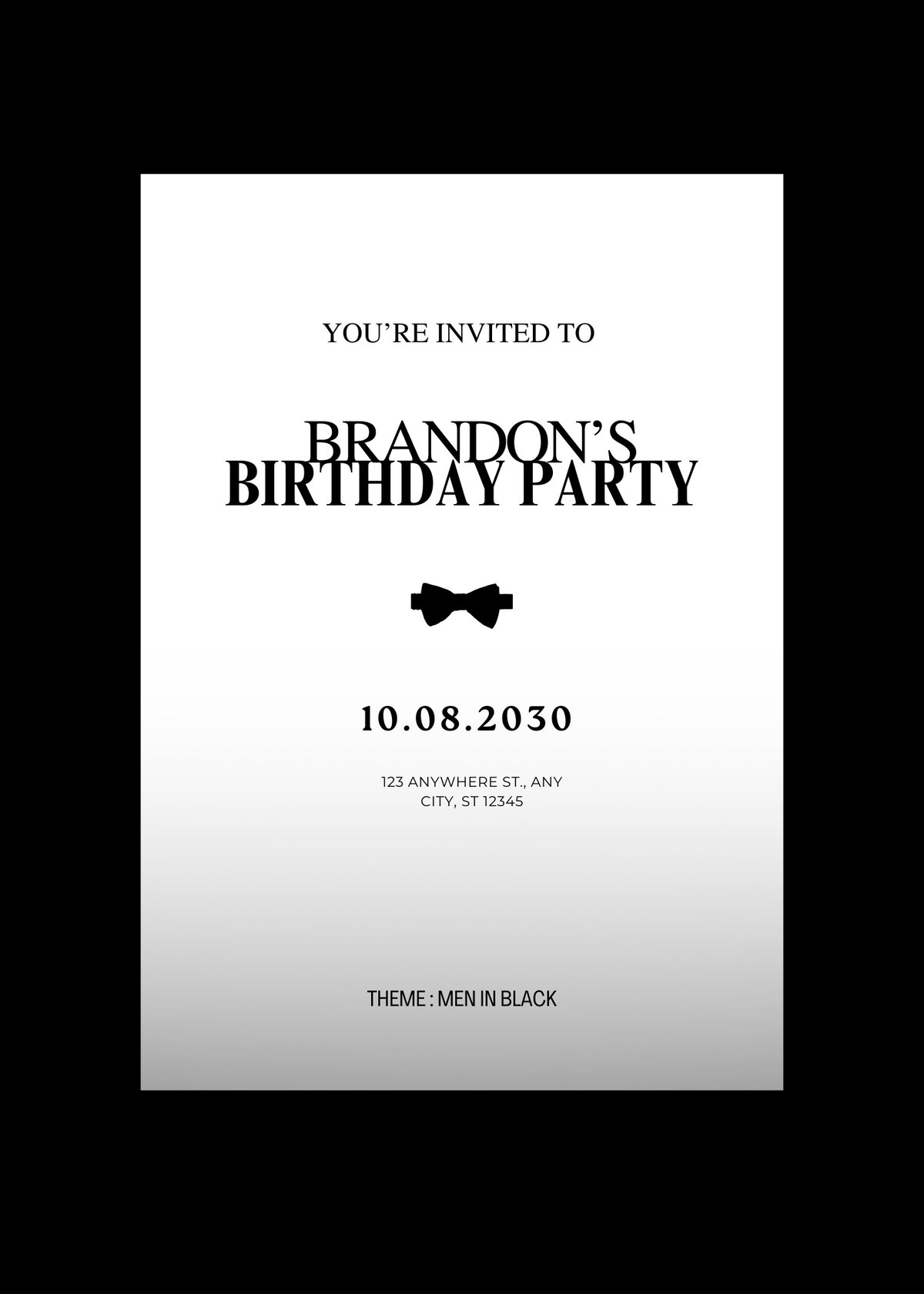 Men In Black - Birthday Invitation